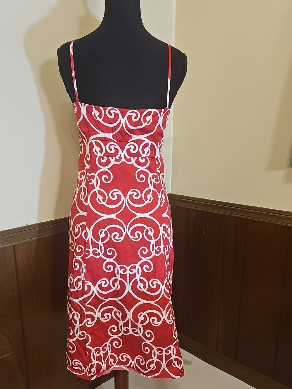 Ann Taylor Fuchsia White Scroll Print Spaghetti Strap Dress Size 10 - Picture 3 of 8